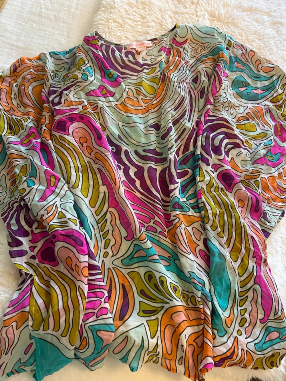 Matthew Williamson Vibrant Abstract Silk Swirl swim tunic coverup resortwear S